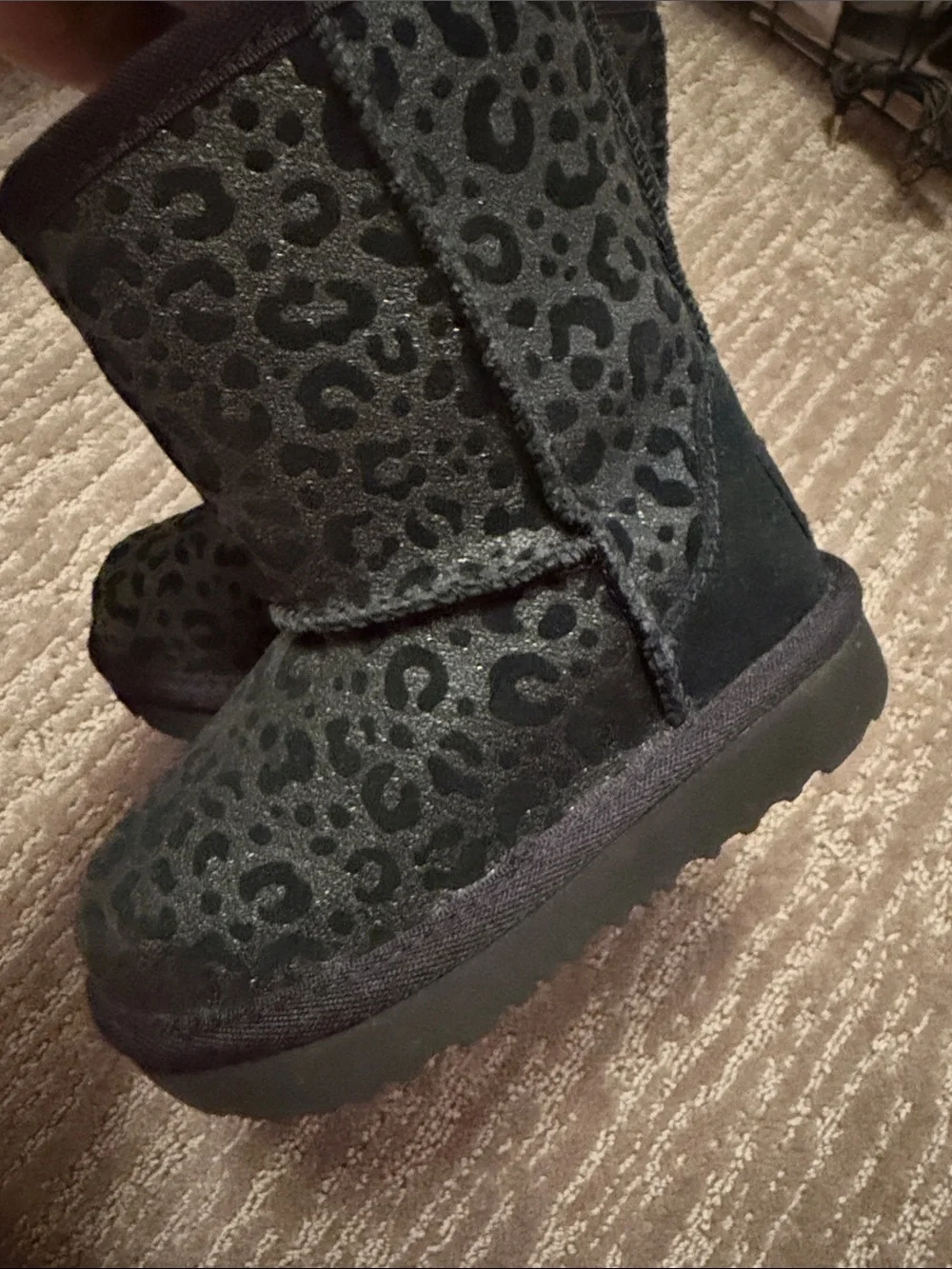 UGG Black Leopard Print Shearling Boots